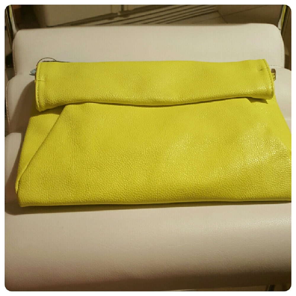 Neon lime roll -top convertible clutch